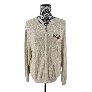 Vintage Teacher Cardigan Beige Knit ABC Test Apple Pencil Embroidered Sweater